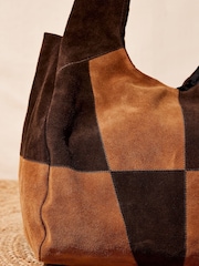 Apricot Brown Suede Patchwork Hobo Bag - Image 4 of 4