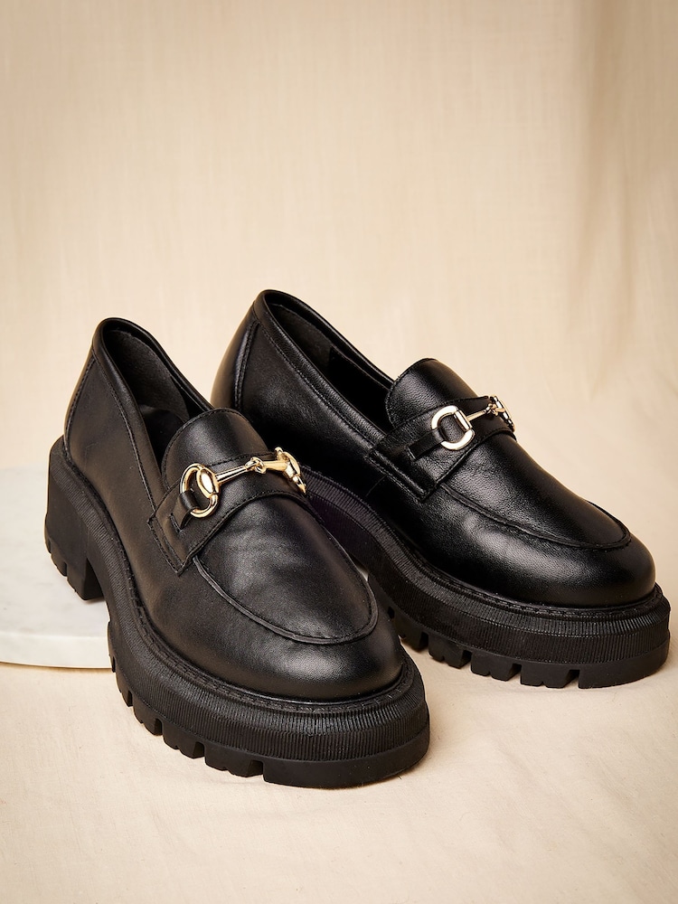 Apricot Black Leather Chunky Loafers - Image 2 of 5
