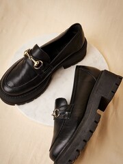 Apricot Black Leather Chunky Loafers - Image 3 of 5