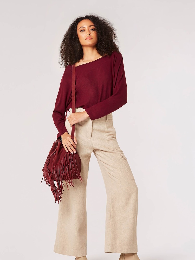 Apricot Red Fringed Suede Bucket Bag - Image 2 of 4