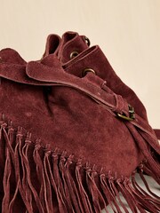 Apricot Red Fringed Suede Bucket Bag - Image 4 of 4