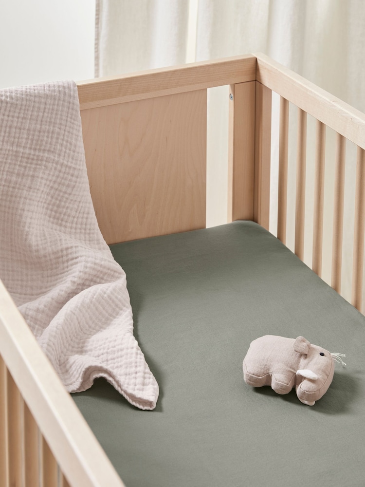 Bedfolk Green Cot Bed 100% Cotton Fitted Sheet - Image 1 of 2