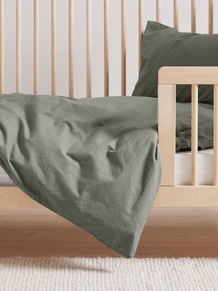 Bedfolk Green 100% Cotton Toddler Duvet Cover - Image 1 of 3