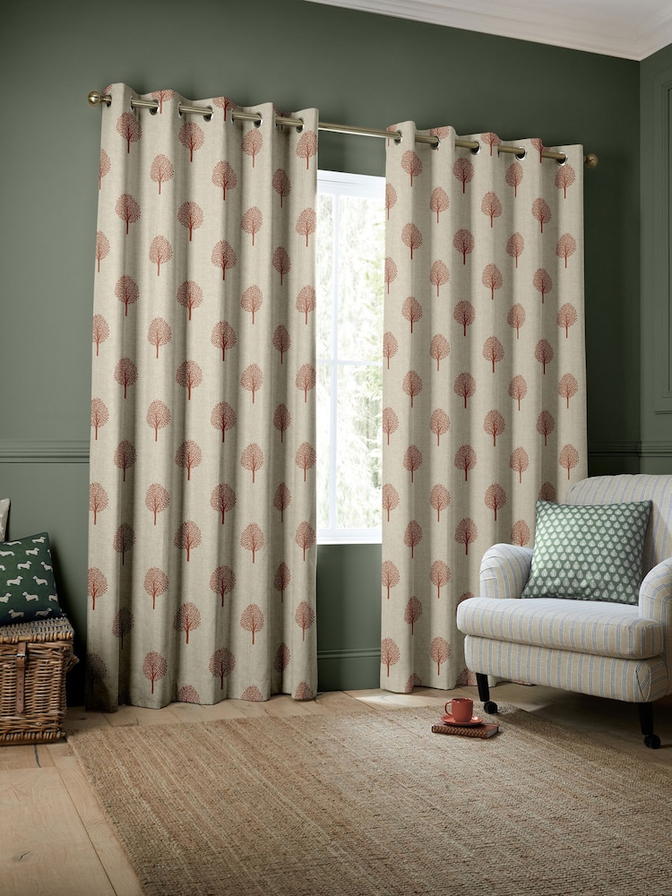 Emily Bond Rust Orange Yew Tree Made to Measure 100% Cotton Curtains - Image 2 of 9