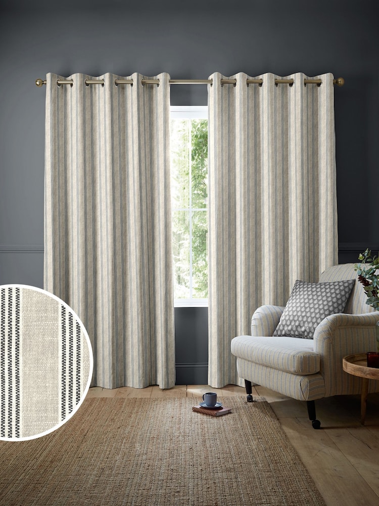 Emily Bond Charcoal George Stripe Print Made to Measure Curtains - Image 1 of 9