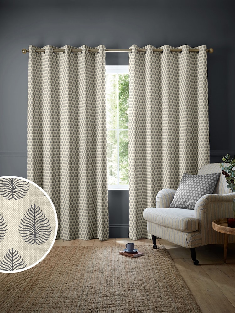 Emily Bond Charcoal Grey Jaipur 100% Cotton Made to Measure Curtains - Image 1 of 9