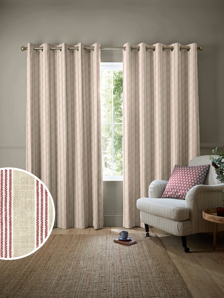 Emily Bond Red George 100% Cotton Stripe Print Made to Measure Curtains - Image 1 of 9