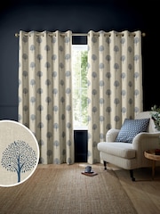 Emily Bond Navy Blue Yew Tree Made to Measure 100% Cotton Curtains - Image 1 of 9