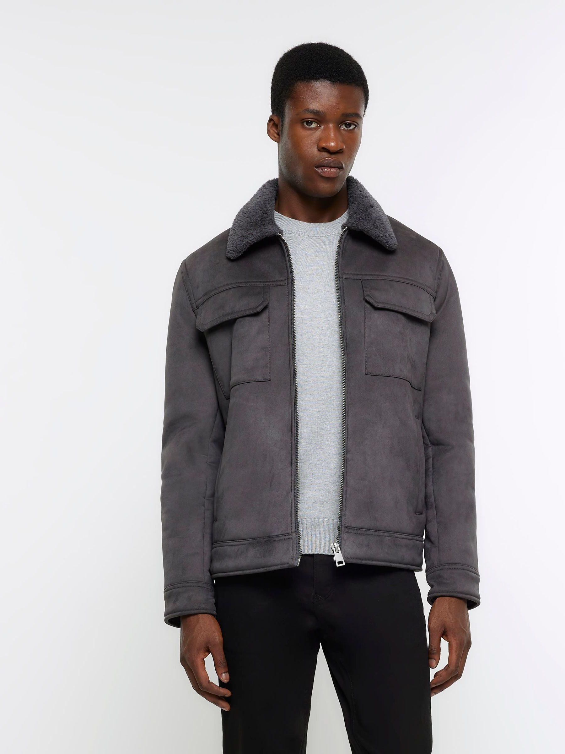 Buy River Island Grey Regular Fit Shearling Western Jacket from Next  Luxembourg
