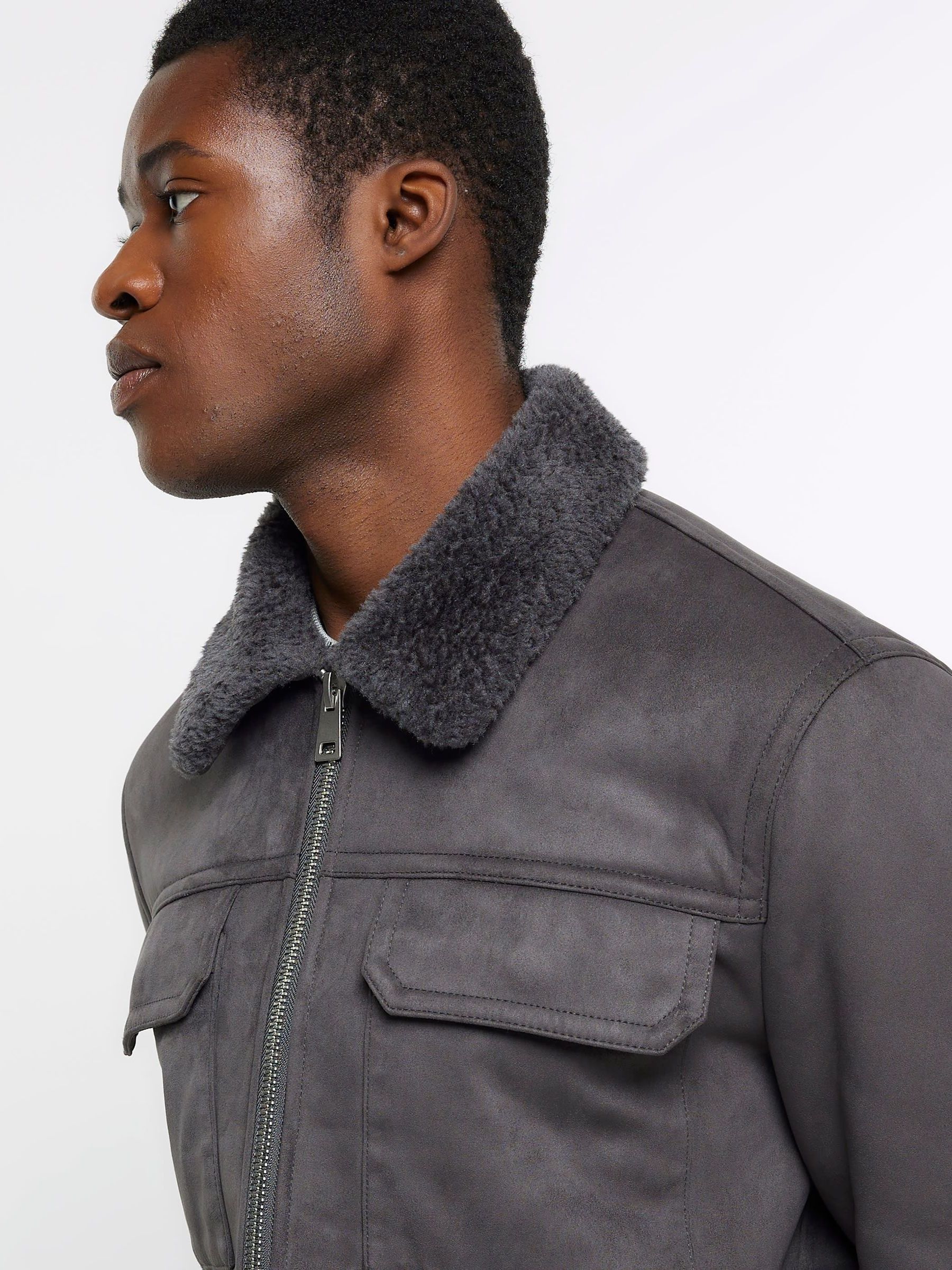 Grey Twill Zip Up Wool Blend Jacket | River Island