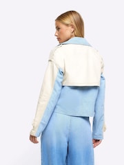 River Island Blue Hybrid Denim Crop Trench Jacket - Image 2 of 4