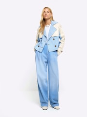 River Island Blue Hybrid Denim Crop Trench Jacket - Image 3 of 4