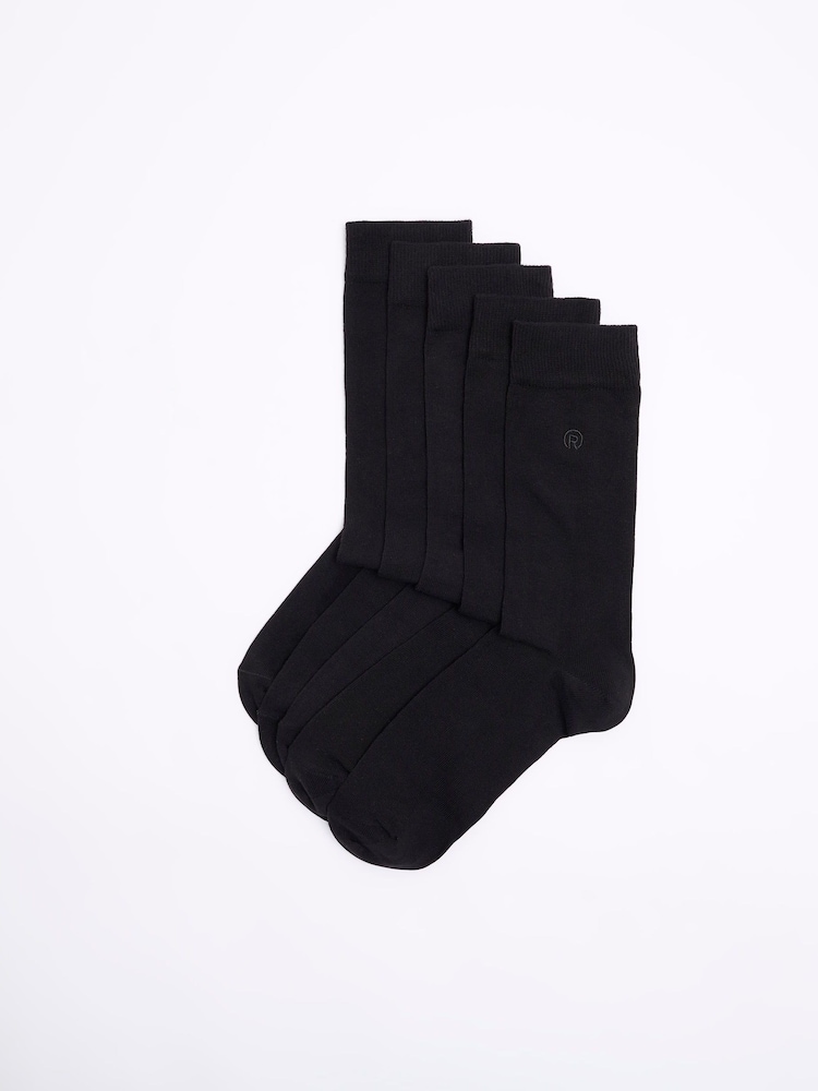 River Island Black Logo Embroidered Multipack of 5 Ankle Socks - Image 1 of 2
