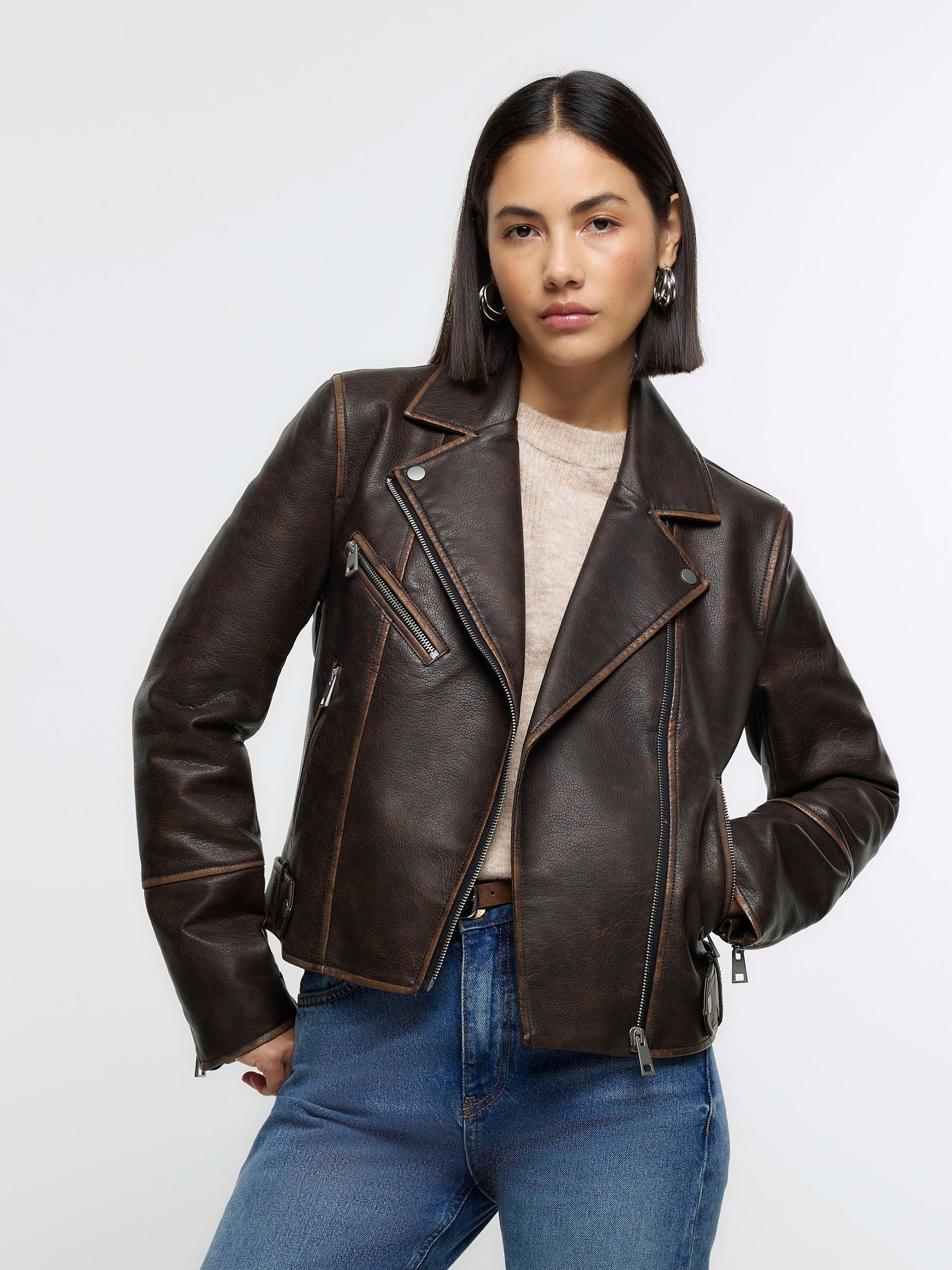 River island long leather jacket outlet
