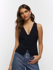 River Island Black Button Front Tailored Waistcoat - Image 1 of 4