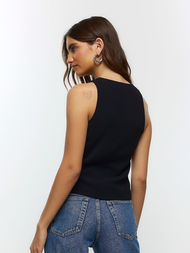 River Island Black Button Front Tailored Waistcoat - Image 2 of 4