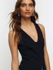 River Island Black Button Front Tailored Waistcoat - Image 3 of 4
