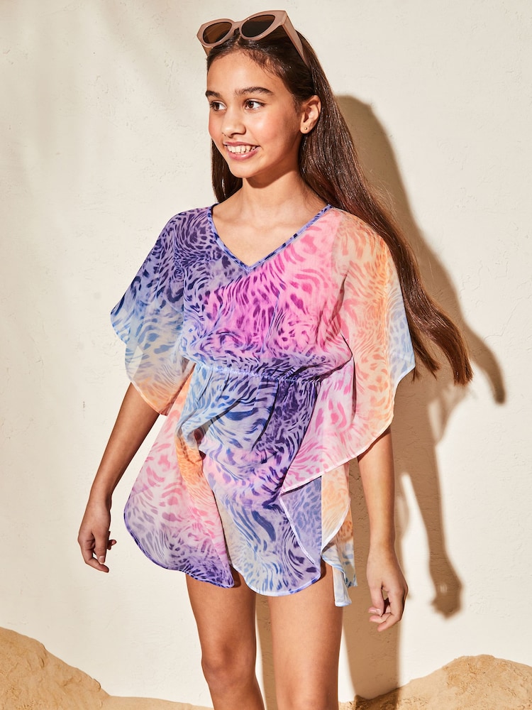 Lipsy Blue Rainbow Printed Kaftan (2-16yrs) - Image 1 of 4