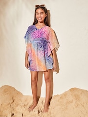 Lipsy Blue Rainbow Printed Kaftan (2-16yrs) - Image 2 of 4