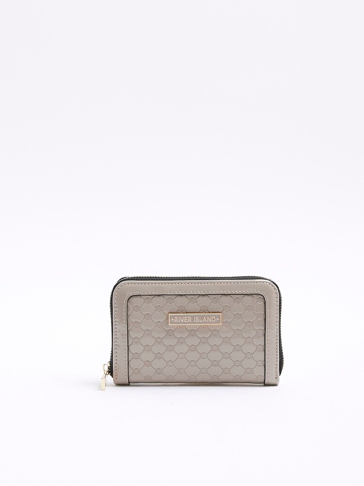 River Island Grey Grey Patent Embossed RI Purse - Image 1 of 5 River Island Grey Grey Patent Embossed RI Purse - Image 1 of 5