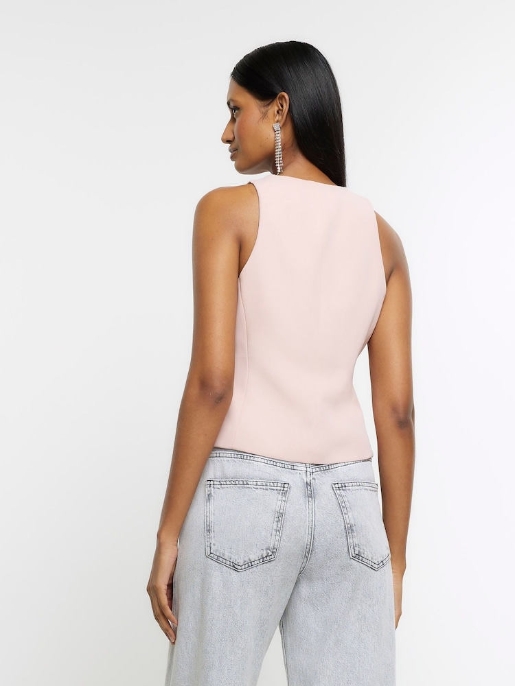 River Island Pink Button Front Tailored Waistcoat - Image 2 of 4