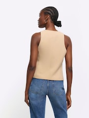 River Island Beige Button Front Tailored Waistcoat - Image 2 of 4