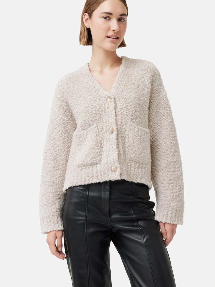 Jigsaw Cream Boucle V-Neck Cardigan - Image 1 of 6