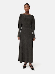 Jigsaw Gold Metallic Plisse Knitted Dress - Image 1 of 7