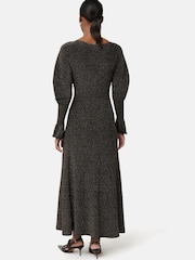 Jigsaw Gold Metallic Plisse Knitted Dress - Image 2 of 7