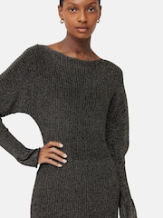 Jigsaw Gold Metallic Plisse Knitted Dress - Image 3 of 7