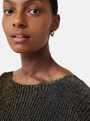 Jigsaw Gold Metallic Plisse Knitted Dress - Image 4 of 7