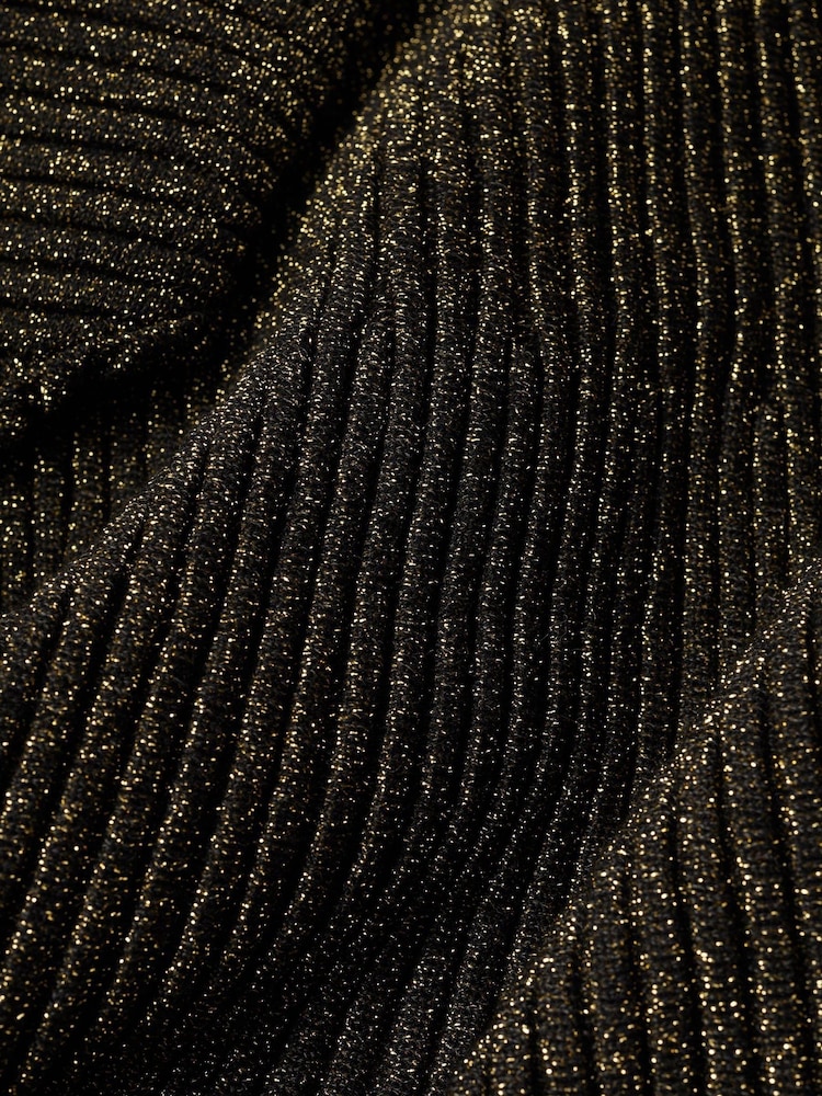 Jigsaw Gold Metallic Plisse Knitted Dress - Image 7 of 7