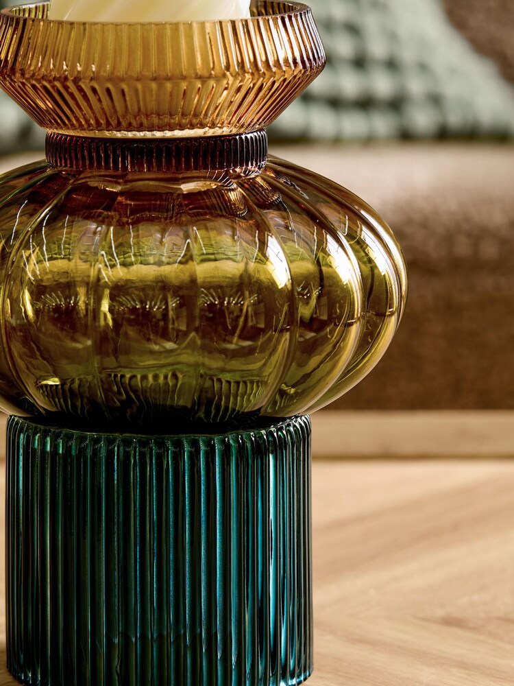 Green Ombre Glass Pillar Vase - Image 6 of 10