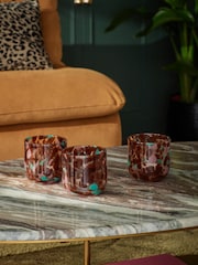 Set of 3 Brown Glass Confetti Tea Light Candle Holders - Image 1 of 4