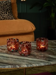 Set of 3 Brown Glass Confetti Tea Light Candle Holders - Image 2 of 4