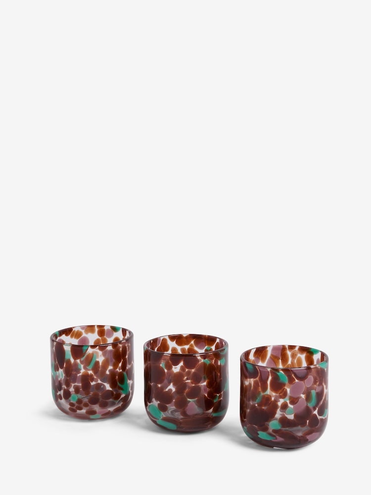 Set of 3 Brown Glass Confetti Tea Light Candle Holders - Image 4 of 4