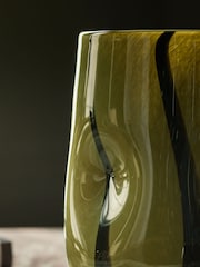 Green/Black Striped Glass Hurricane Candle Holder - Image 1 of 4