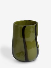 Green/Black Striped Glass Hurricane Candle Holder - Image 2 of 4