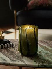 Green/Black Striped Glass Hurricane Candle Holder - Image 4 of 4