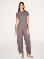 Brown Barrel Leg Knit Look Trousers - Image 1 of 5