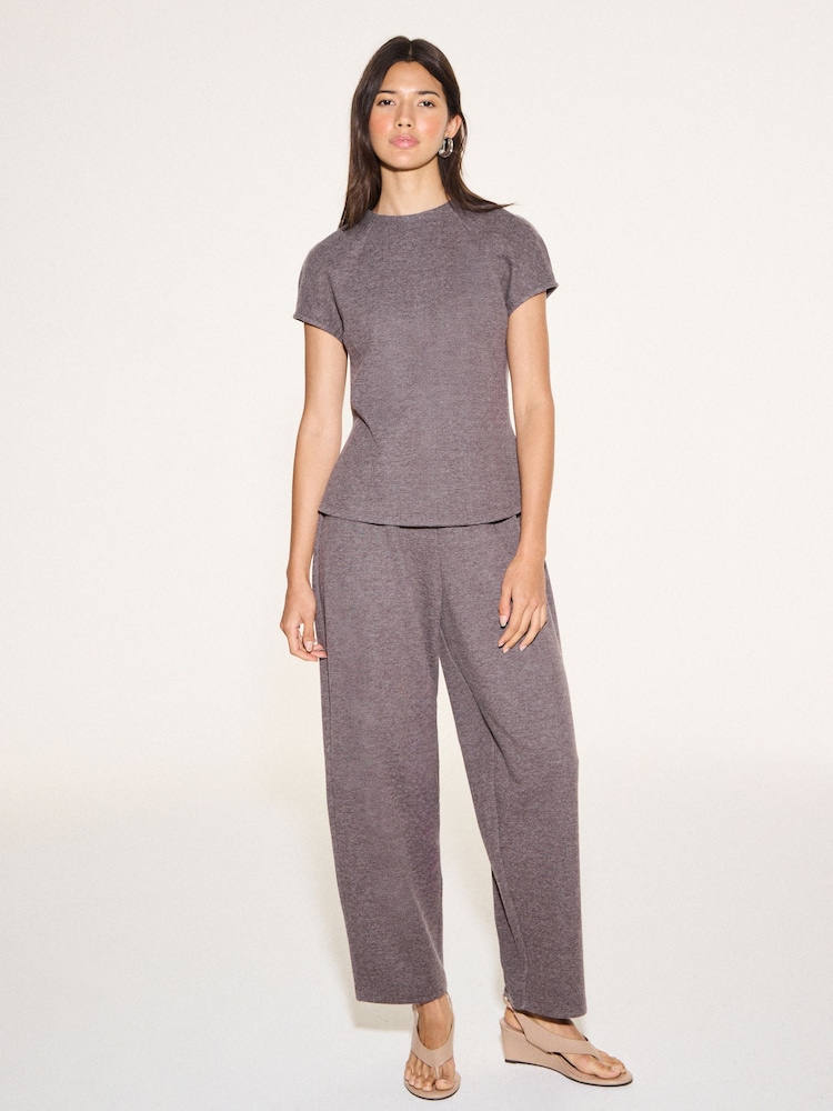 Brown Barrel Leg Knit Look Trousers - Image 1 of 5 Brown Barrel Leg Knit Look Trousers - Image 1 of 5