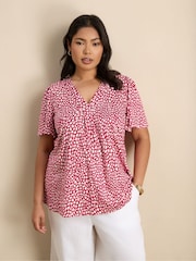 Live Unlimited Pink Petite Abstract Print Short Sleeve Jersey Top - Image 1 of 5