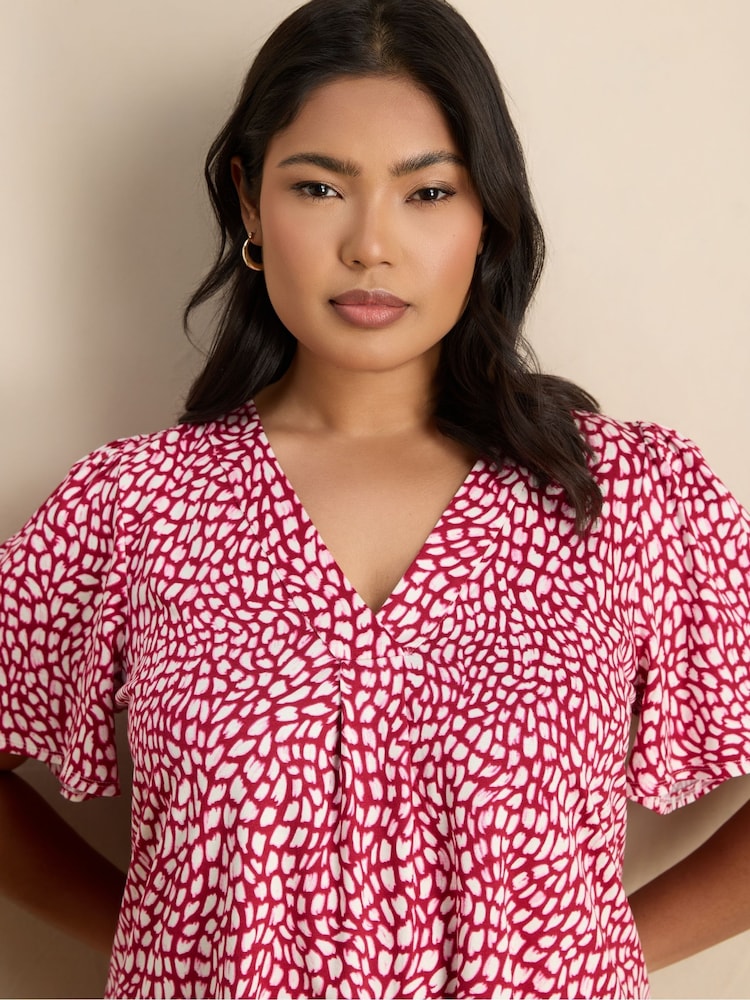 Live Unlimited Pink Petite Abstract Print Short Sleeve Jersey Top - Image 2 of 5