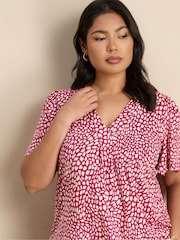 Live Unlimited Pink Petite Abstract Print Short Sleeve Jersey Top - Image 4 of 5