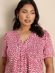 Live Unlimited Pink Petite Abstract Print Short Sleeve Jersey Top - Image 5 of 5