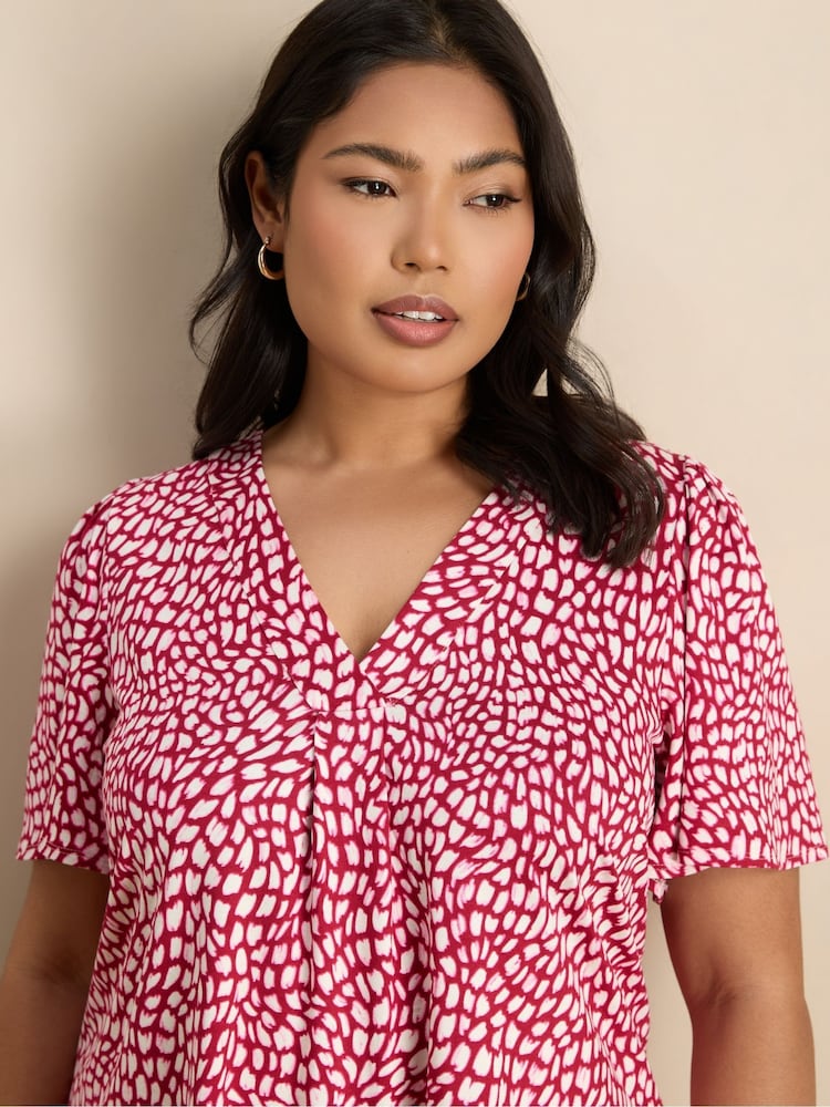 Live Unlimited Pink Petite Abstract Print Short Sleeve Jersey Top - Image 5 of 5