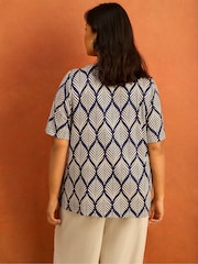 Live Unlimited Blue Print Nehru Collar Short Sleeve Jersey Top - Image 4 of 5
