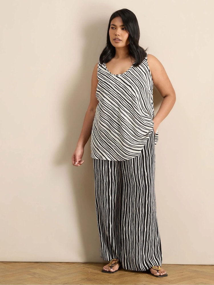 Live Unlimited Black Striped Wide Leg Elasticated Waist Trousers - Image 4 of 4 Live Unlimited Black Striped Wide Leg Elasticated Waist Trousers - Image 4 of 4