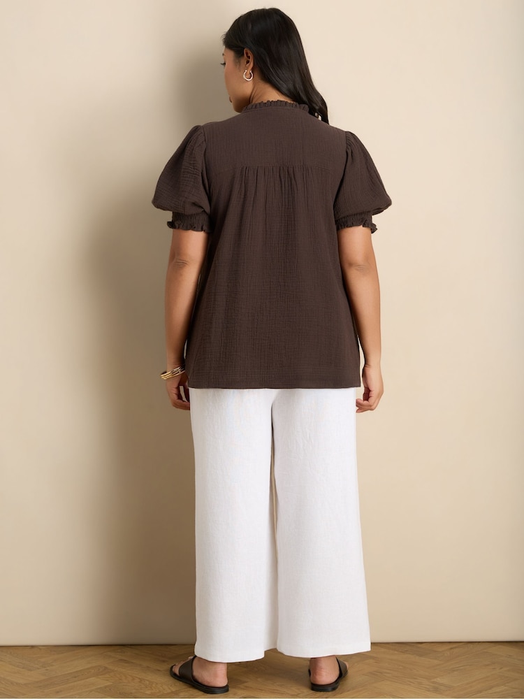 Live Unlimited Chocolate Cheesecloth Shirred Cuff Top - Image 5 of 5 Live Unlimited Chocolate Cheesecloth Shirred Cuff Top - Image 5 of 5