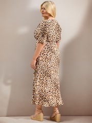 Live Unlimited Animal Print V-Neck Lace Trim Short Sleeve Dress - Image 4 of 6